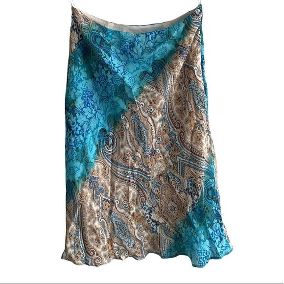 ANTHROPOLOGIE Boho Midi Skirt Print Blue Tan 6 - Picture 1 of 5
